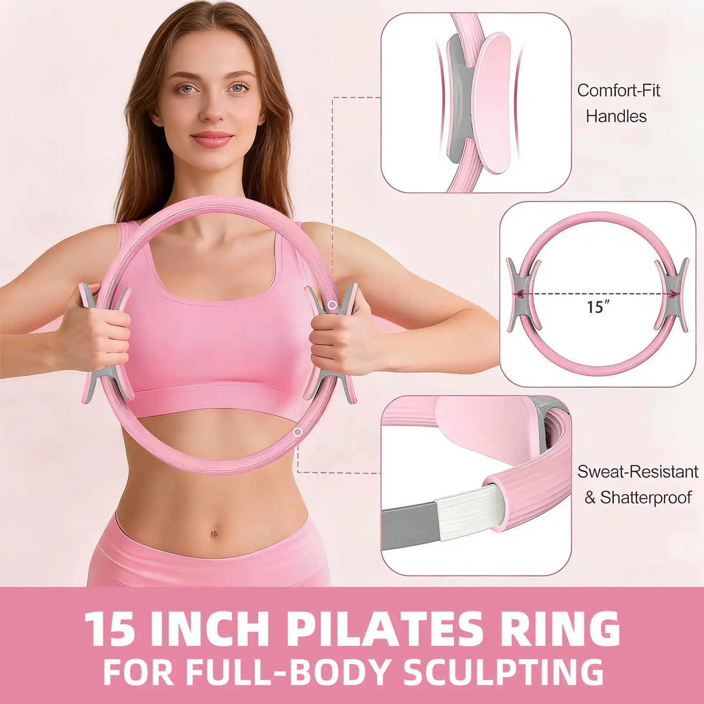 Homimanor Pilates Ring Set for Women Home Workout, Pilates Equipment Set for Beginners with 15'' Magic Circle, 9.8" Yoga Ball and Resistance Bands, Pilates Kit for Full Body Toning
