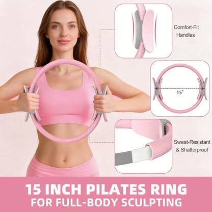 Homimanor Pilates Ring Set for Women Home Workout, Pilates Equipment Set for Beginners with 15'' Magic Circle, 9.8" Yoga Ball and Resistance Bands, Pilates Kit for Full Body Toning