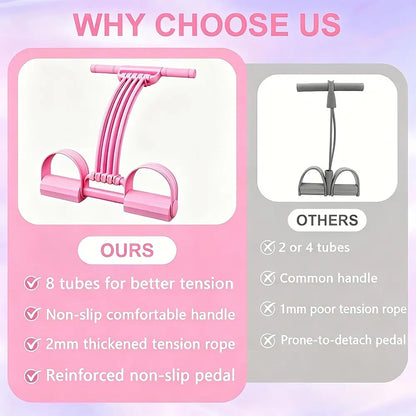 3-In-1 8-Tube Resistance Puller Set, Adjustable Pedal Exercise Band with Detachable Side Handles, Portable Home Fitness Accessory for Foot-Pedal and Hand-Pull Routines