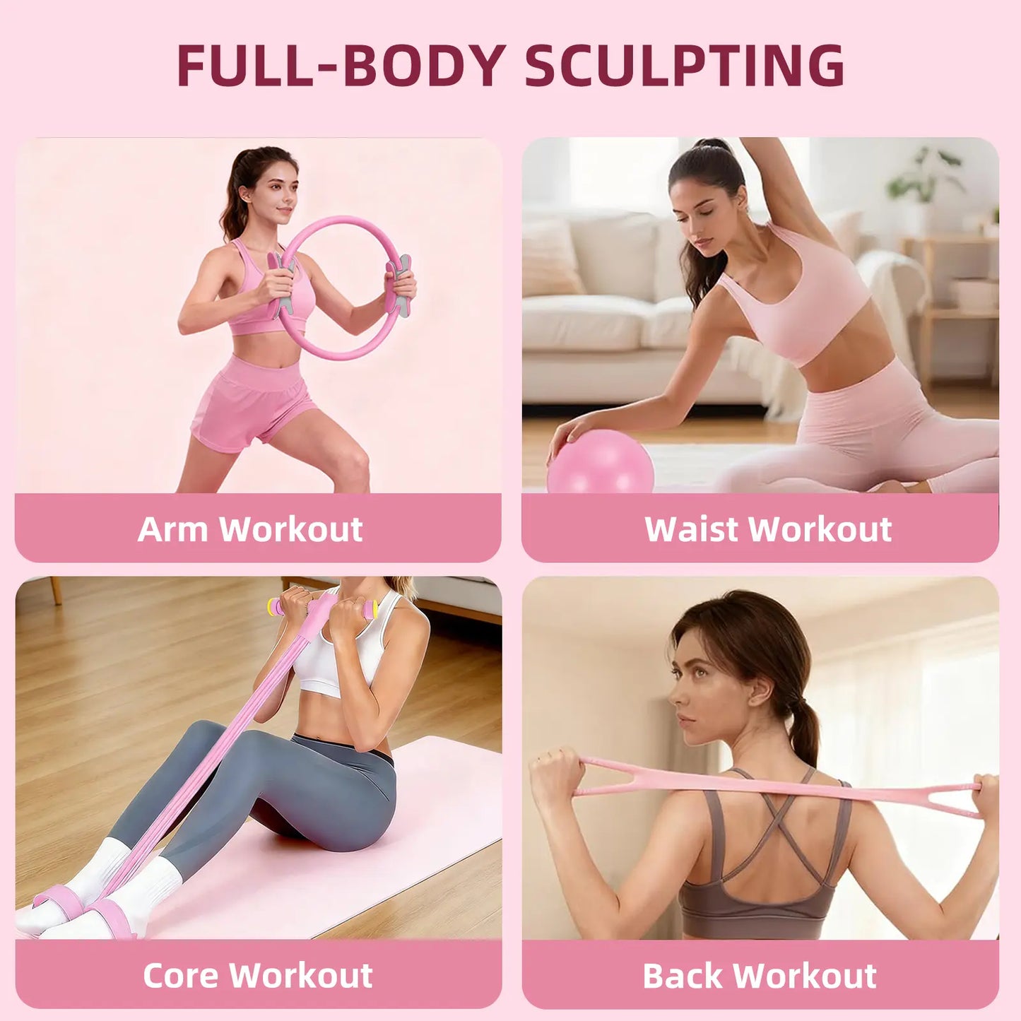 Homimanor Pilates Ring Set for Women Home Workout, Pilates Equipment Set for Beginners with 15'' Magic Circle, 9.8" Yoga Ball and Resistance Bands, Pilates Kit for Full Body Toning