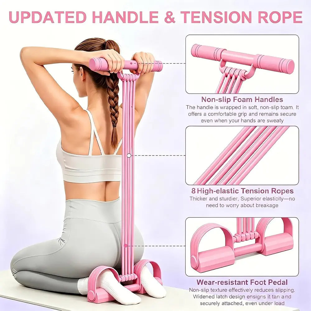 3-In-1 8-Tube Resistance Puller Set, Adjustable Pedal Exercise Band with Detachable Side Handles, Portable Home Fitness Accessory for Foot-Pedal and Hand-Pull Routines