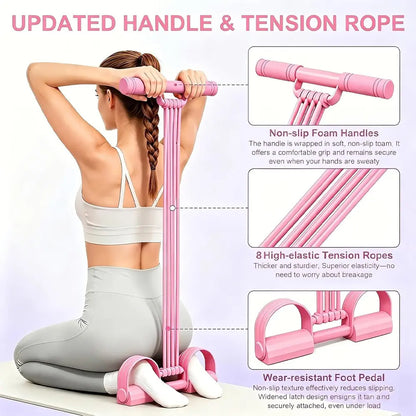 3-In-1 8-Tube Resistance Puller Set, Adjustable Pedal Exercise Band with Detachable Side Handles, Portable Home Fitness Accessory for Foot-Pedal and Hand-Pull Routines